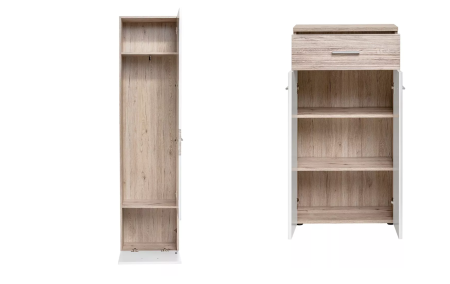 Hol/Cuier, dulap cu pantofar si perna , stejar Well-alb lucios , 170 cm lungime x 200 inaltime x 35 cm adancime, Bortis [1]