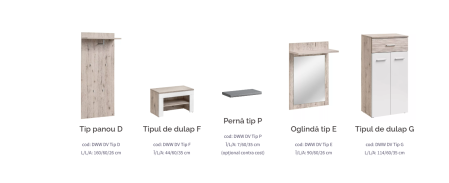 Hol/Cuier,oglinda,  pantofar si perna , stejar Well-alb lucios , 120 cm lungime x 200 inaltime x 35 cm adancime, Bortis [2]