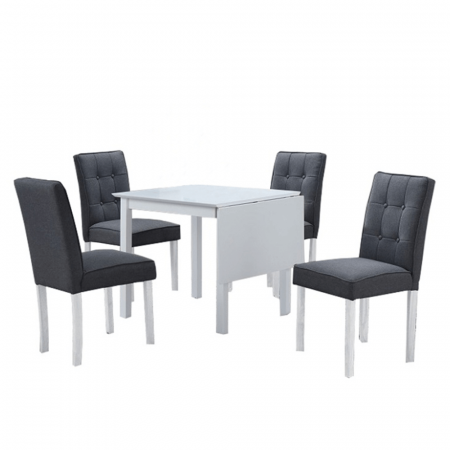 Set dinning 4 scaune+masa extensibila , mdf/lemn alb /textil gri [4]