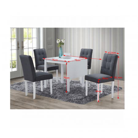 Set dinning 4 scaune+masa extensibila , mdf/lemn alb /textil gri [1]