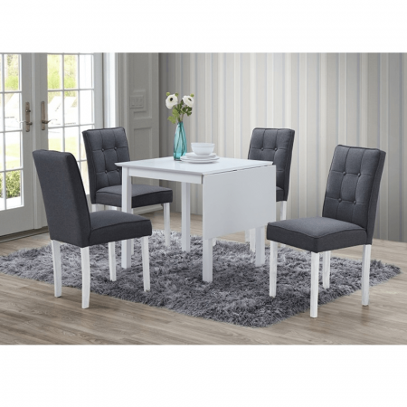 Set dinning 4 scaune+masa extensibila , mdf/lemn alb /textil gri [2]