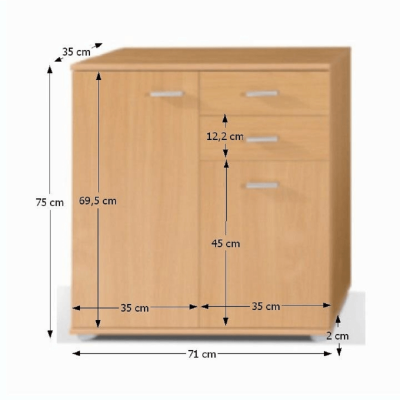 Comoda cu 2 usi si 2 sertare, 71 cm lungime, fag ,Bortis Impex [1]