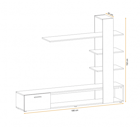 Living, comoda tv cu raft, grafit/stejar artisan, 190 cm lungime, Bortis [2]
