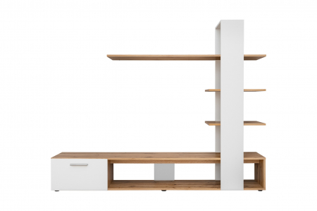 Set mobilier Living - Living, comoda tv cu raft, alb/stejar artisan, 190 cm lungime, Bortis