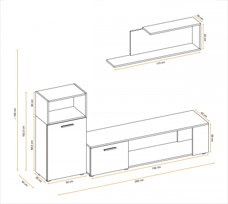 Living, comoda tv +dulapior si raft, alb/stejar artisan, 200 cm lungime, modern, Bortis - Bortis Impex [1]