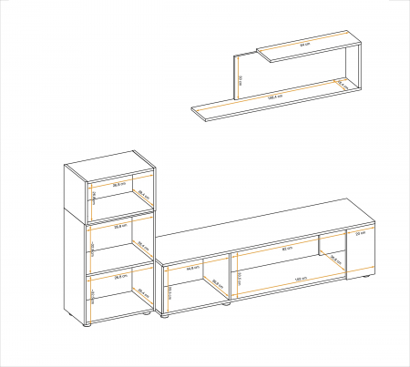 Living, comoda tv +dulapior si raft, alb/stejar artisan, 200 cm lungime, modern, Bortis - Bortis Impex [2]