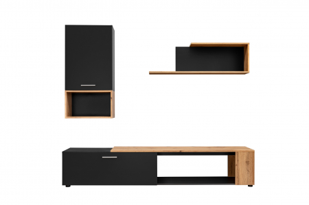Living, comoda tv +dulapior suspendat si raft, grafit/stejar artisan, 200 cm lungime, modern, Bortis - Bortis Impex - Bortis Impex [2]