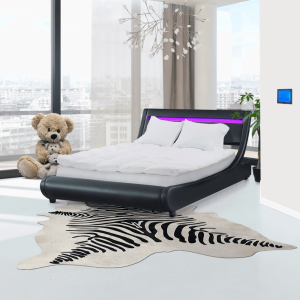 Pat tapitat ultramodern,piele eco neagra,cu led ,160x200 , sau 180 x200 cm,Bortis Impex [5]