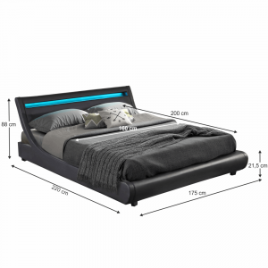 Paturi tapitate - Pat tapitat ultramodern,piele eco neagra,cu led ,160x200 , sau 180 x200 cm,Bortis Impex