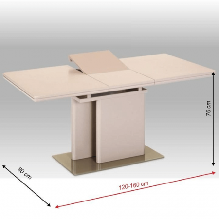 Masă de bucătărie extensibilă, capuccino extra lucios HG, 120-160x80 cm, VIRAT [1]