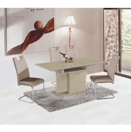 Masă de bucătărie extensibilă, capuccino extra lucios HG, 120-160x80 cm, VIRAT [2]