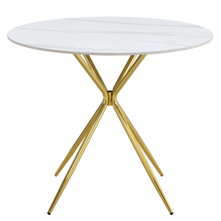 Mese bucatarie /dining - Masă de bucătărie, marmură albă/gold crom aurie, diametru 90 cm, MEKNER