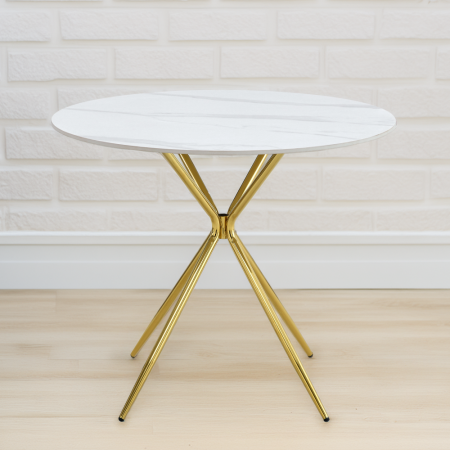 Masă de bucătărie, marmură albă/gold crom aurie, diametru 90 cm, MEKNER [2]
