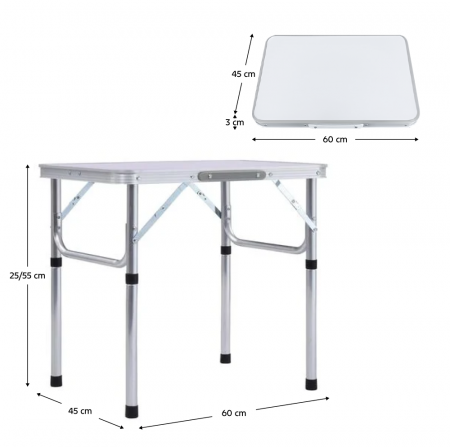 Masă de camping pliabiăla, 60 cm, aluminiu/MDF, KEPI TYP 2 [12]