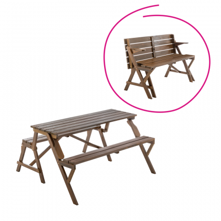 Seturi de gradina - Masă de grădină/bancă, 2în1, maro, ZAGIR