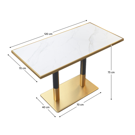 Masă de sufragerie bistro, marmură albă/negru/aurie, 120x70 cm, DARIAN [3]