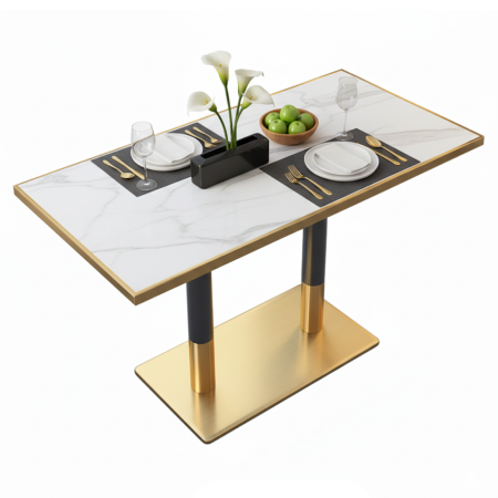 Masă de sufragerie bistro, marmură albă/negru/aurie, 120x70 cm, DARIAN [2]