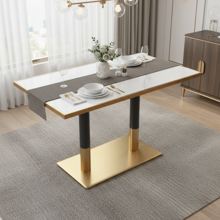 Masă de sufragerie bistro, marmură albă/negru/aurie, 120x70 cm, DARIAN [1]