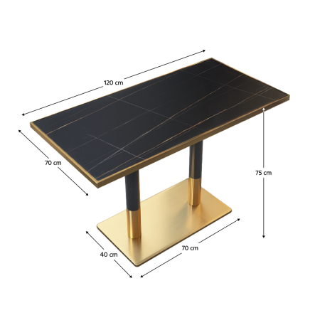 Masă de sufragerie bistro, marmură neagră/negru/aurie, 120x70 cm, DARIAN [3]