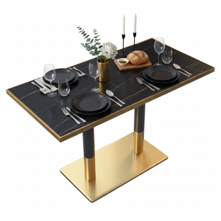 Masă de sufragerie bistro, marmură neagră/negru/aurie, 120x70 cm, DARIAN [2]