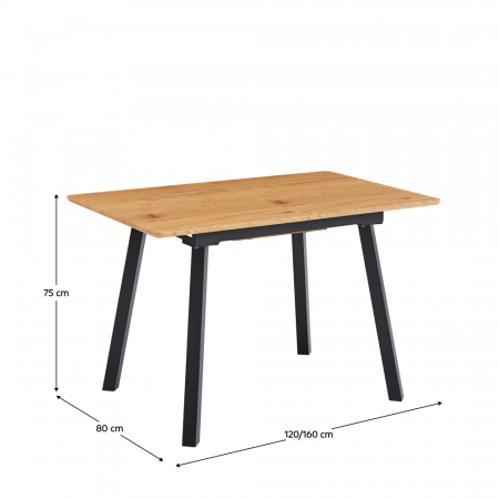 Masă de sufragerie extensibilă, 120-160x80 cm, stejar/neagră, DIRAN [1]