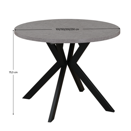 Masă de sufragerie extensibilă, beton deschis/negru, 100-250x75,5 cm, LUKOS [7]