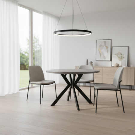 Masă de sufragerie extensibilă, beton deschis/negru, 100-250x75,5 cm, LUKOS [12]