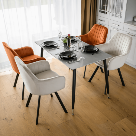 Masa de sufragerie, gri marmură/neagră/aur, 121x71 cm, FLORENC TIP 1 [6]