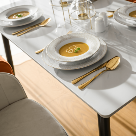 Masa de sufragerie, marmură albă/neagră/aur, 121x71 cm, FLORENC TIP 1 [13]