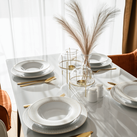 Masa de sufragerie, marmură albă/neagră/aur, 121x71 cm, FLORENC TIP 1 [12]