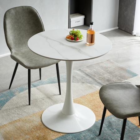 Masă de sufragerie, marmură deschisă/alb, diametru 80 cm, LORIAN [4]