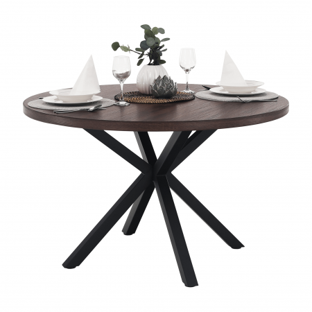 Masă de sufragerie, stejar închis / negru, diametru 120 cm, MEDOR [5]