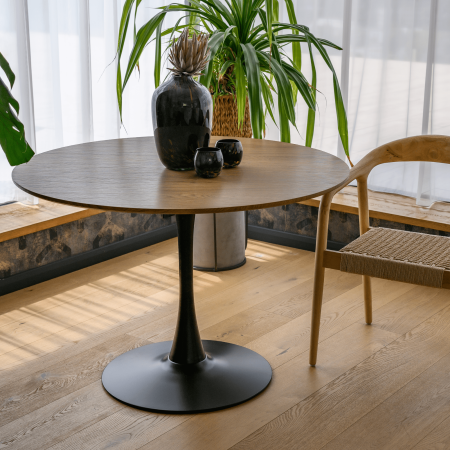 Masă de sufragerie, stejar/negru, diametru 110 cm, REVENTON NEW [9]