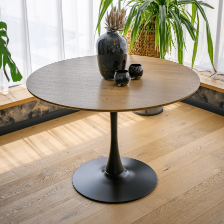 Masă de sufragerie, stejar/negru, diametru 110 cm, REVENTON NEW [10]
