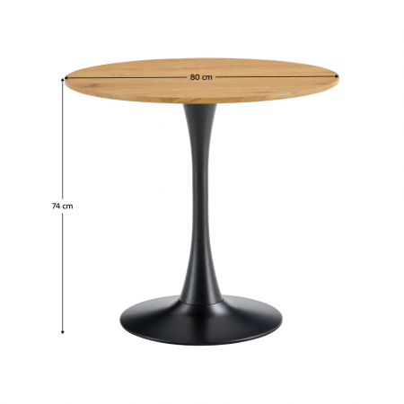 Masă de sufragerie, stejar/negru, diametru 80 cm, REVENTON NEW [2]