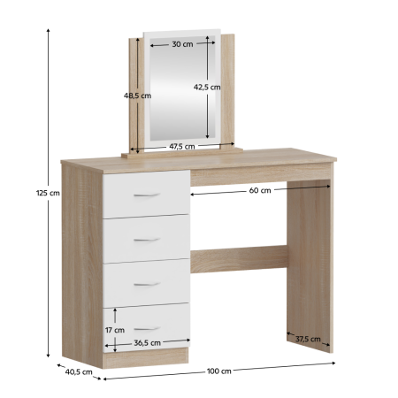 Masă de toaletă, stejar sonoma/alb, KLEVIS [10]