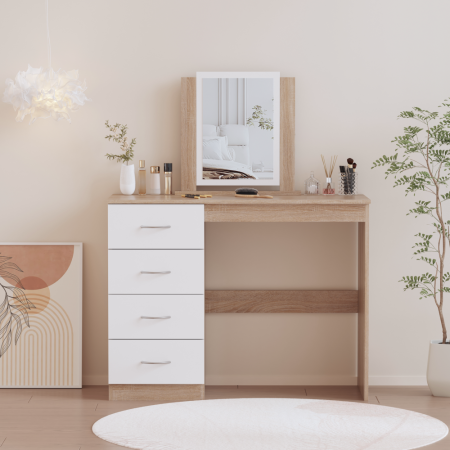 Masă de toaletă, stejar sonoma/alb, KLEVIS [8]