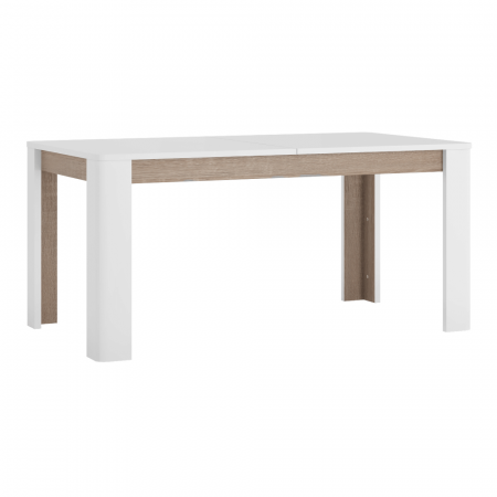 Bucatarie - Masă dining extensibilă, alb extra lucios HG / stejar Sonoma închis / trufă, 160-200x90 cm, LYNATET TIP 75