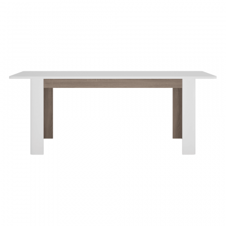 Masă dining extensibilă, alb extra lucios HG / stejar Sonoma închis / trufă, 160-200x90 cm, LYNATET TIP 75 [2]