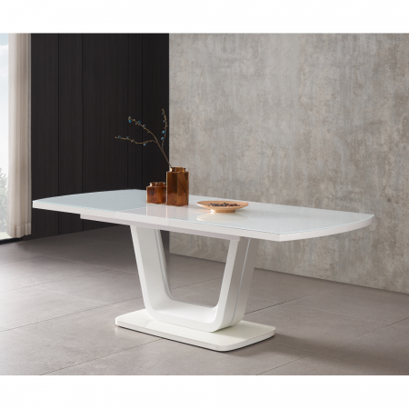 Masă dining extensibilă, alb lucios, 160-200x90 cm, OLAV [10]