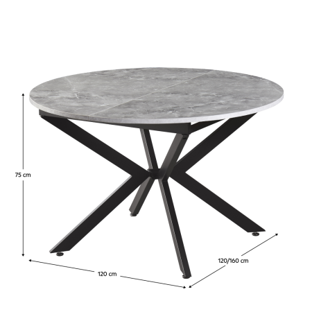 Masă dining extensibilă, beton/neagră, 120x120-160x75 cm, ABERO TIP 2 [11]