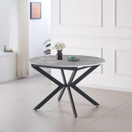 Masă dining extensibilă, beton/neagră, 120x120-160x75 cm, ABERO TIP 2 [8]