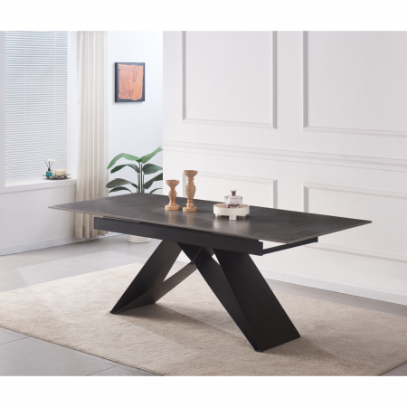 Masă dining extensibilă, beton/neagră, 160-200x90 cm, MAJED [12]