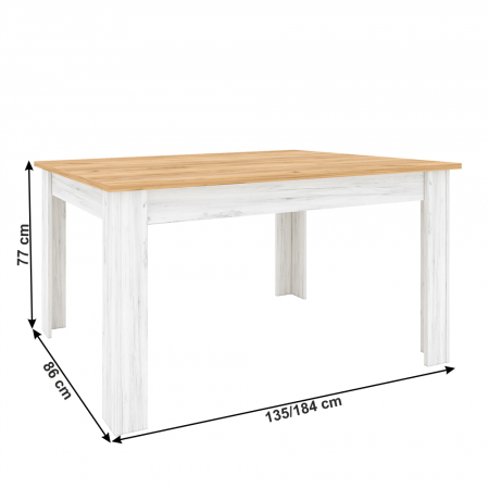 Masă dining extensibilă, stejar craft auriu / stejar craft alb, 135-184x86 cm, SUDBURY [1]