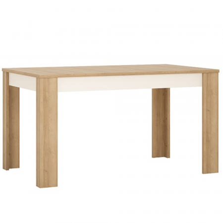 Mese bucatarie /dining - Masă dining LYOT03, extensibilă, stejar riviera/alb extra lucios HG, 140-180x85 cm, LEONARDO