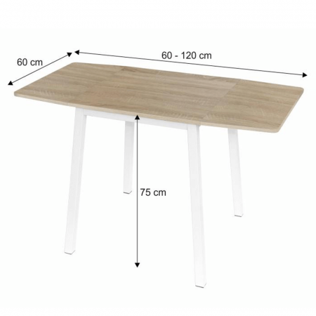 Masă dining, MDF folie/metal, stejar sonoma/alb, 60-120x60 cm, MAURO [2]