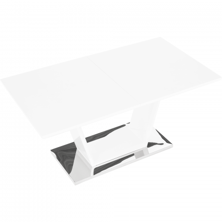 Mese bucatarie /dining - Masă dining, pliabilă, alb luciu extra ridicat / oţel, 160-220x90 cm, PERAK