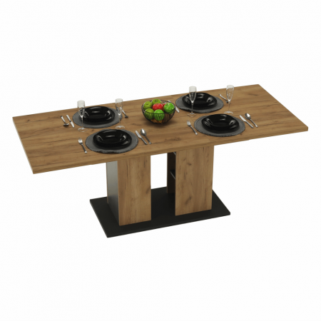 Masă dining, stejar craft auriu / grafit gri, 155-204x86 cm, FIDEL [16]