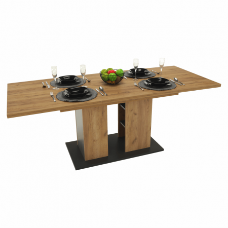 Masă dining, stejar craft auriu / grafit gri, 155-204x86 cm, FIDEL [10]
