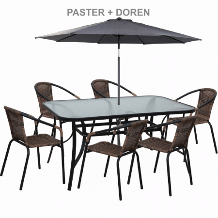 Mese gradina - Masă dining, sticlă securizată/oţel, 150x90 cm, PASTER